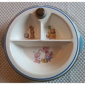 Vintage 40's Bartsch MFG Baby Warming Dish Chrome Plated Animal Scene Elephant